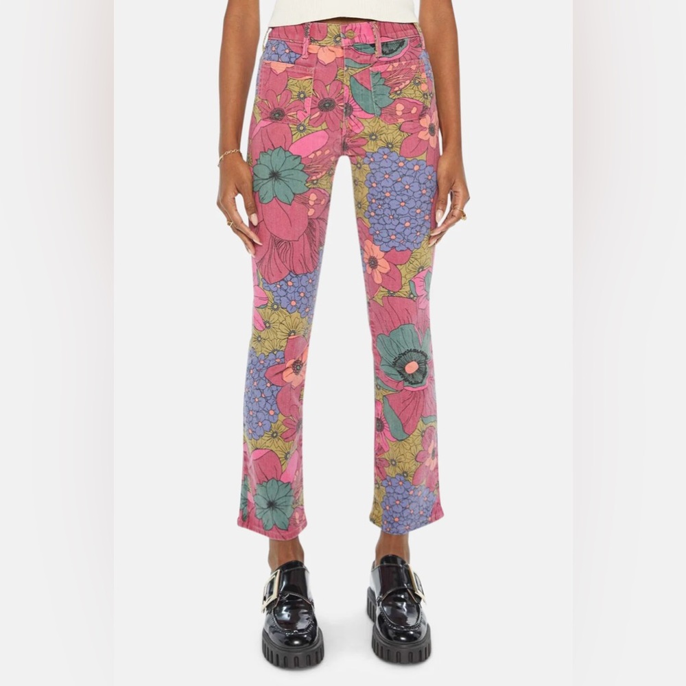MOTHER High-Rise Floral Print Jeans in Pink, Green & Blue